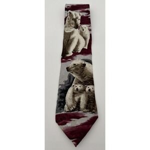 Endangered Species Men's Neck Tie Artic Polar Bears, Gry/White/Mrn 100% Silk USA